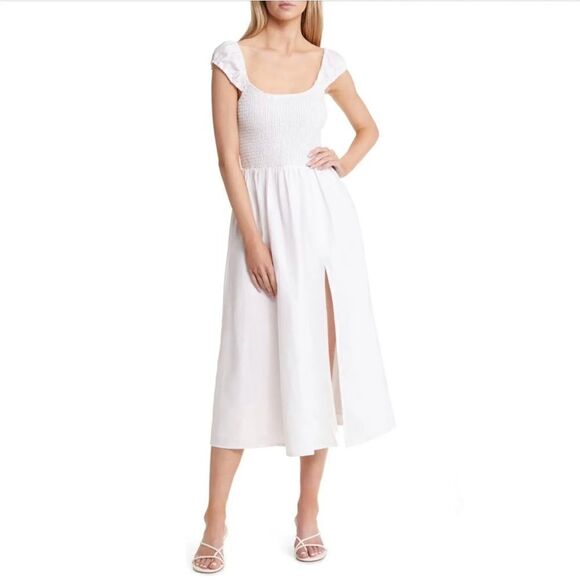 Reformation Tavi Linen Dress Short Sleeve Size Medium NWT - Picture 3 of 14